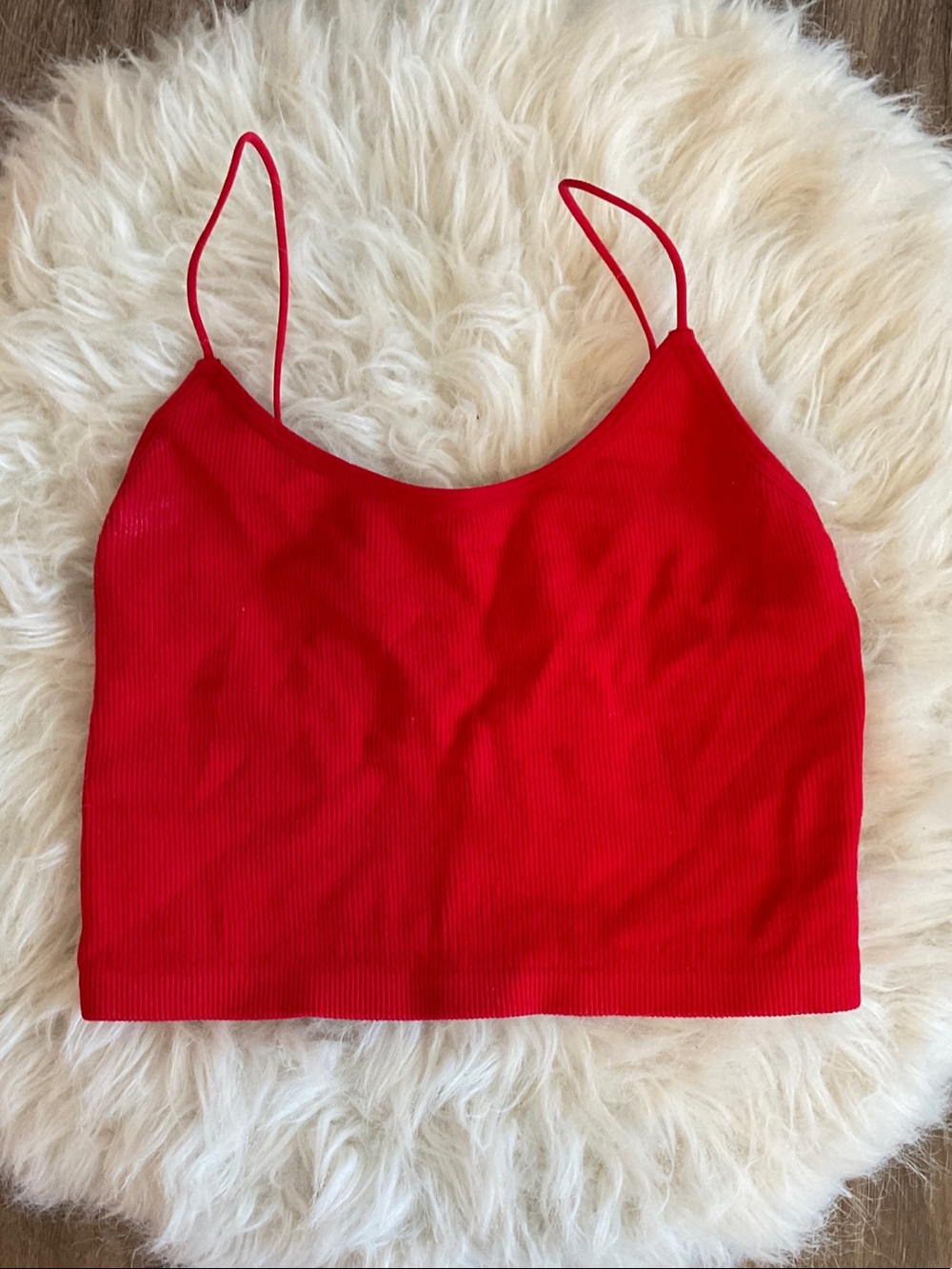 Red Ribbed Spaghetti-Strap Crop Cami